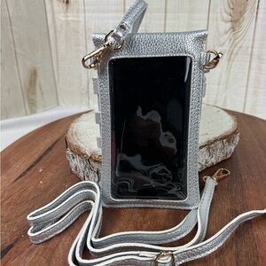 A stop.Silver Crossbody Phone Case